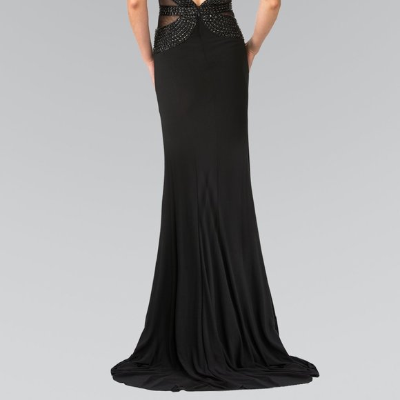 NEW LONG MERMAID EMBROIDERED BEADS GOWN WITH HIGH NECKLINE & ZIPPER BACK GL2234 - Picture 10 of 10
